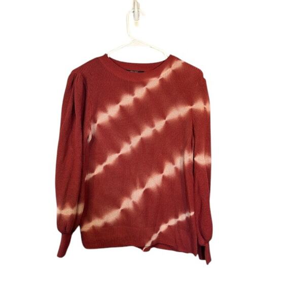 Simply Vera Red Tie Dye Boat Neck Long Cinched Sleeve Knit Sweater Women Sz S - Picture 1 of 7